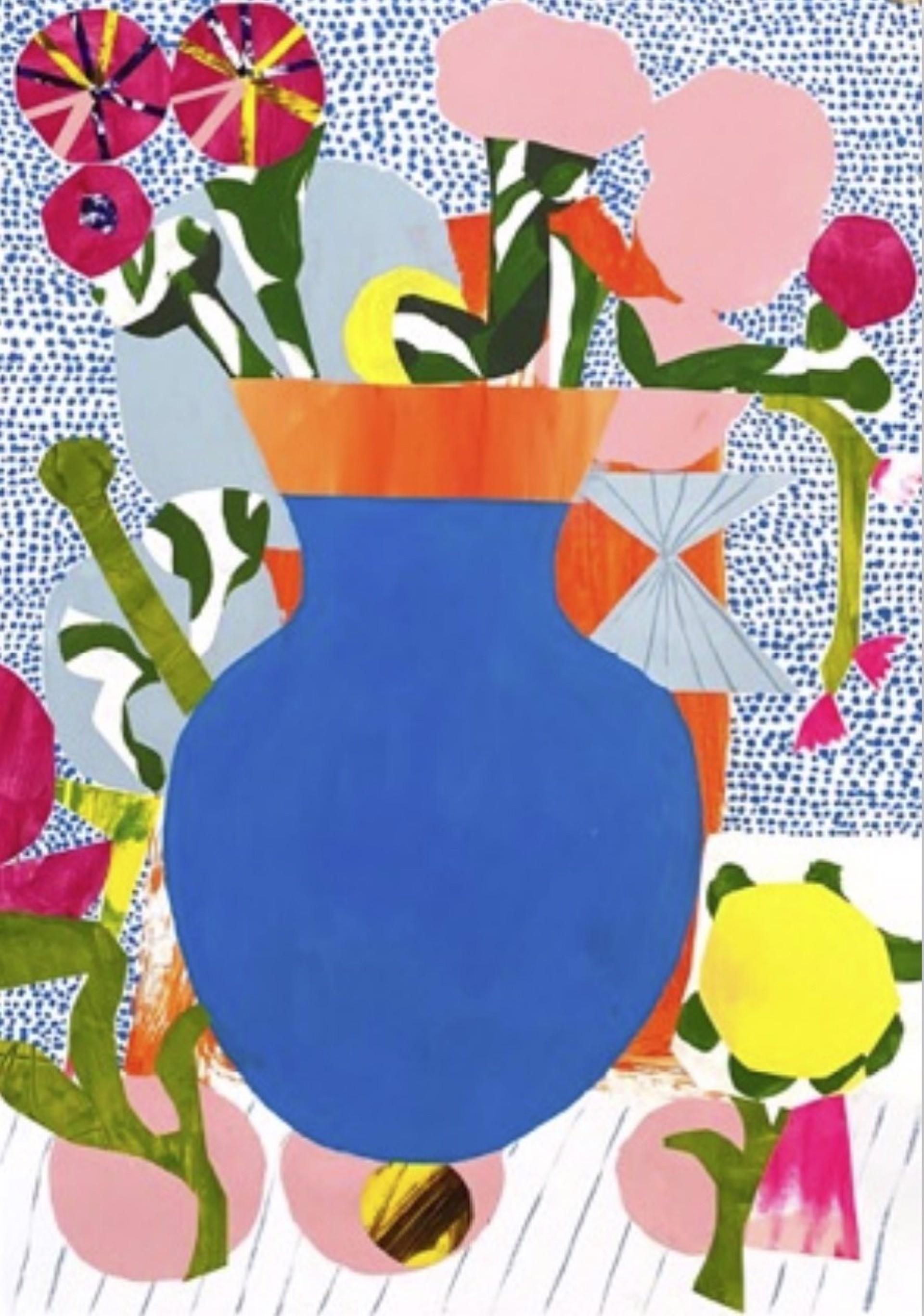 Maria Lundstrom Abstract Painting - Vase & Flowers II, acrylic on paper, botanicals, florals, color, abstract shapes