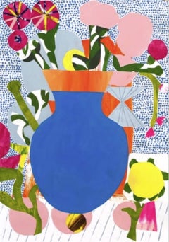 Vase & Flowers II, acrylic on paper, botanicals, florals, color, abstract shapes