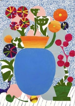 Vase & Flowers III, acrylic on paper, botanical, florals, color, abstract shapes