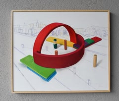 Colorful Architectural Painting Geometric Circular Structure Abstract Wall Art
