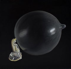 Schwarze Blase gerahmtes zeitgenössisches Ölgemälde mit glänzender Latex-Illusion
