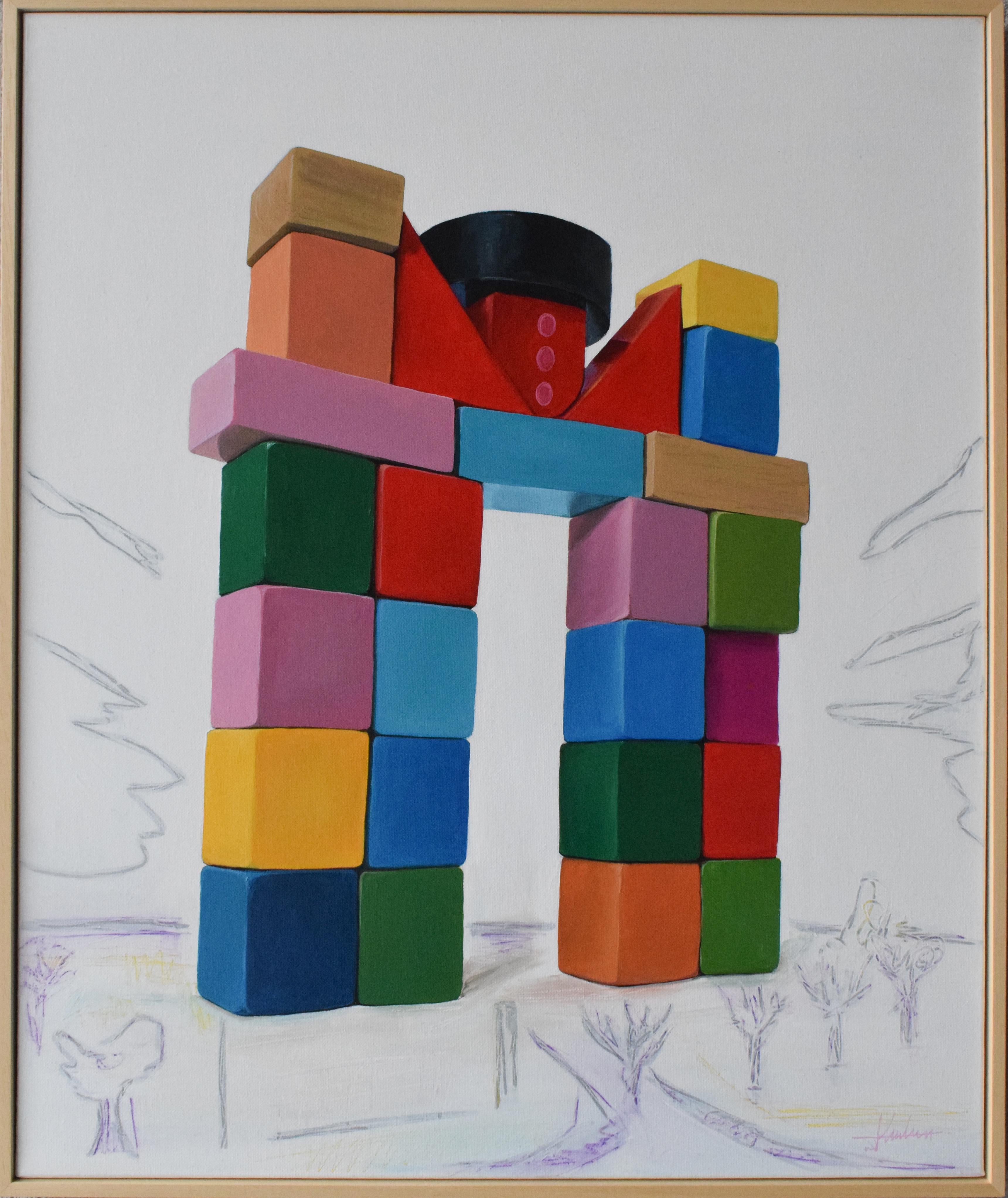 Architectural Toy Block Tower Gemälde auf Leinwand Contemporary Urban Landscape