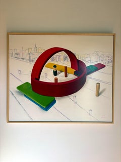 Colorful Architectural Painting Geometric Circular Structure Abstract Wall Art