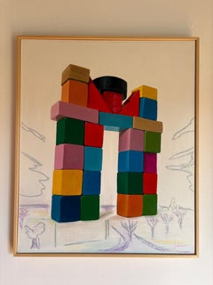 Colorful Architectural Painting Geometric Arch Abstract Structure Framed Canvas