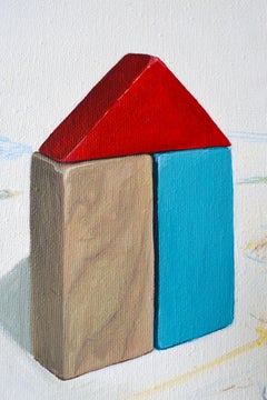 Geometric House Painting Minimal Architectural Composition Framed