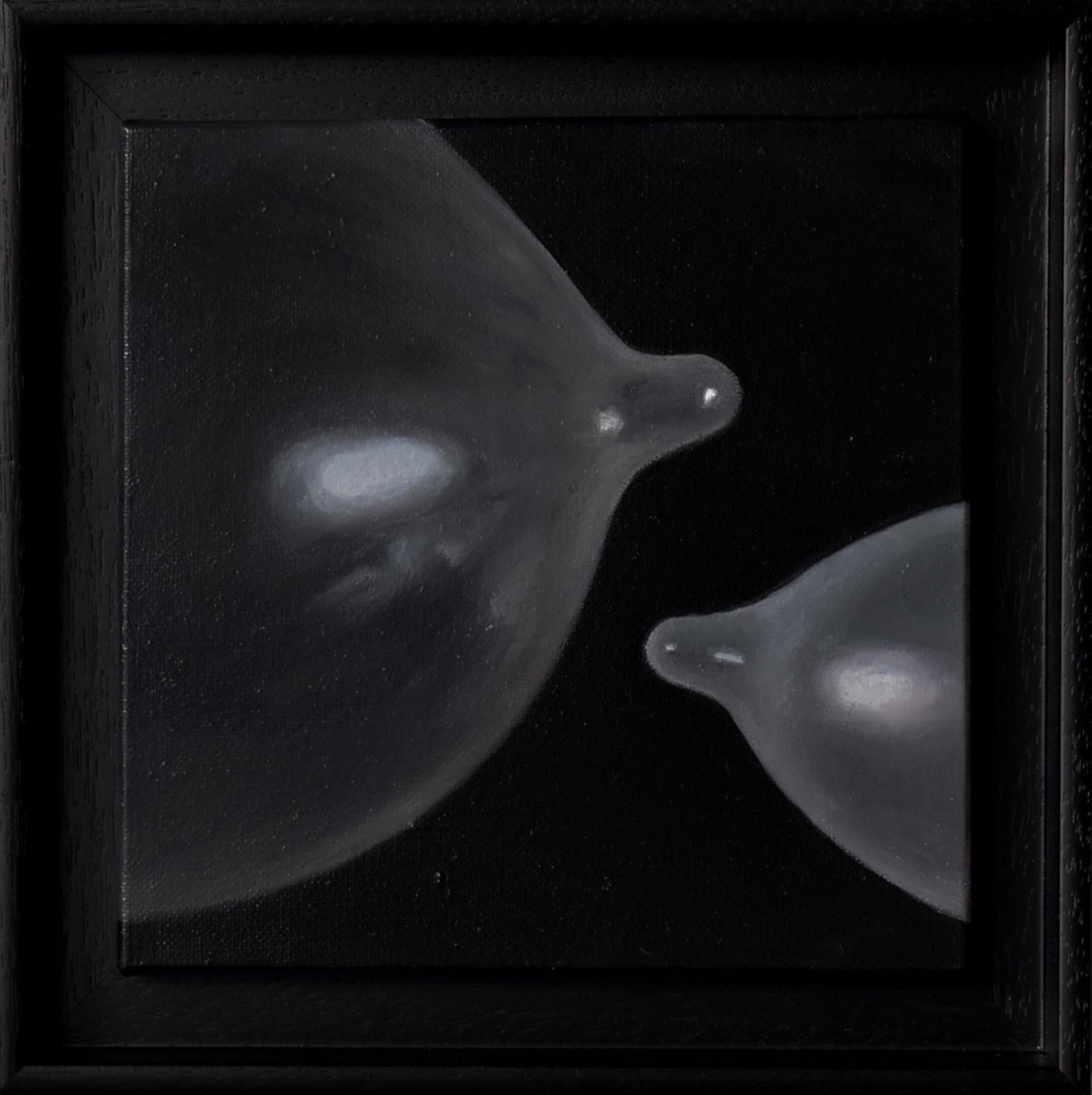 María Magán Lampón Figurative Painting - Bubble Gum Condom Balloons Still Life Oil Painting with Transparent Forms