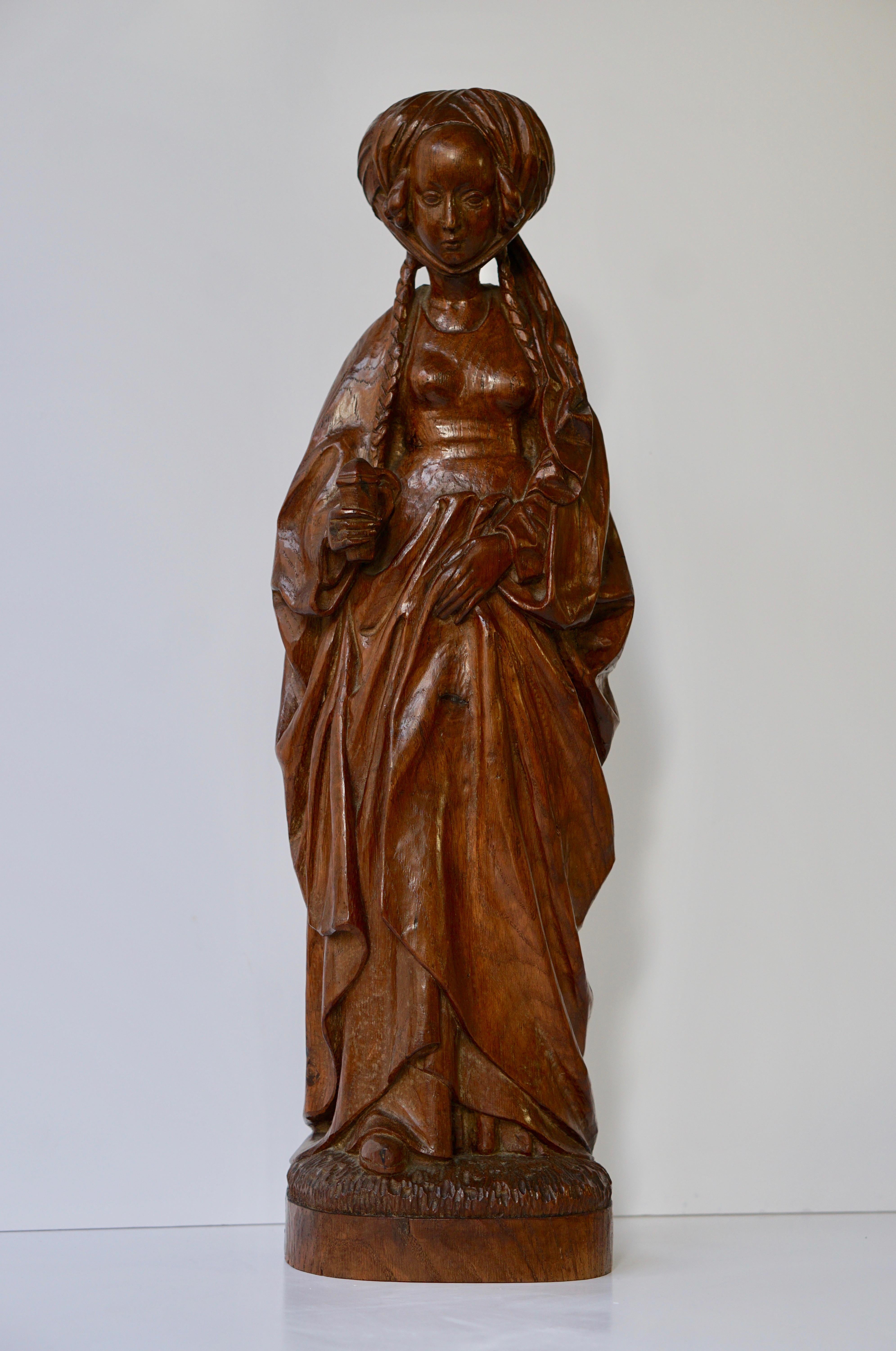 Maria Magdalena Carved Sculpture in Oak im Zustand „Gut“ in Antwerp, BE