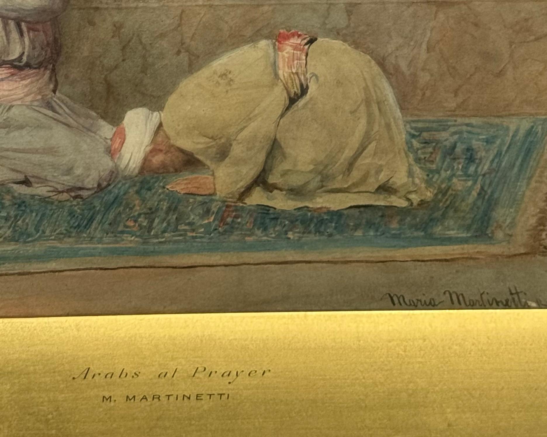 Antique Female American Orientalist painting ARABS PRAYING outside MOSQUE For Sale 5