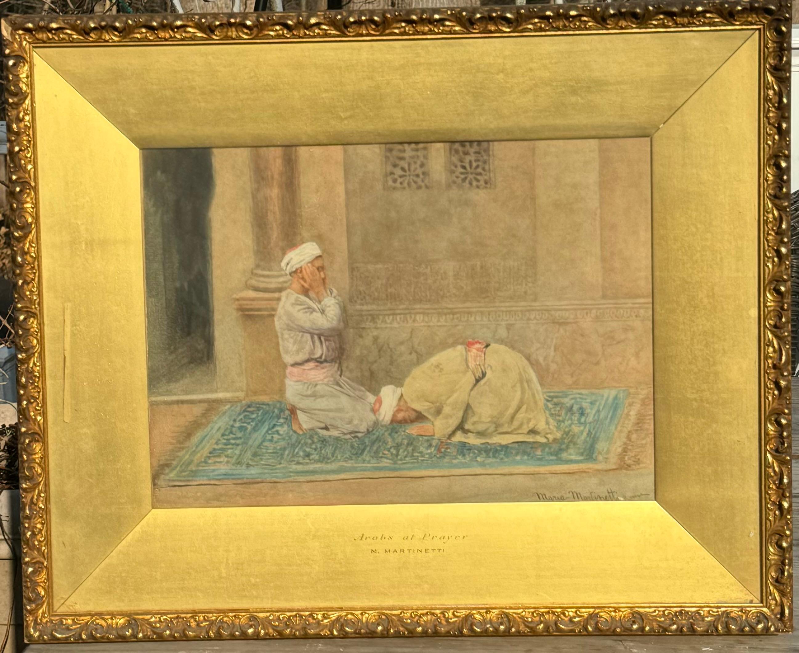 Maria Martinetti was born in 1864 in Italy. Martinetti attended the Academy of Fine Arts in Rome, studying under the Orientalist painter Gustavo Simoni. Martinetti exhibited works in Rome, Venice and Paris, where she was awarded a Gold Medal in