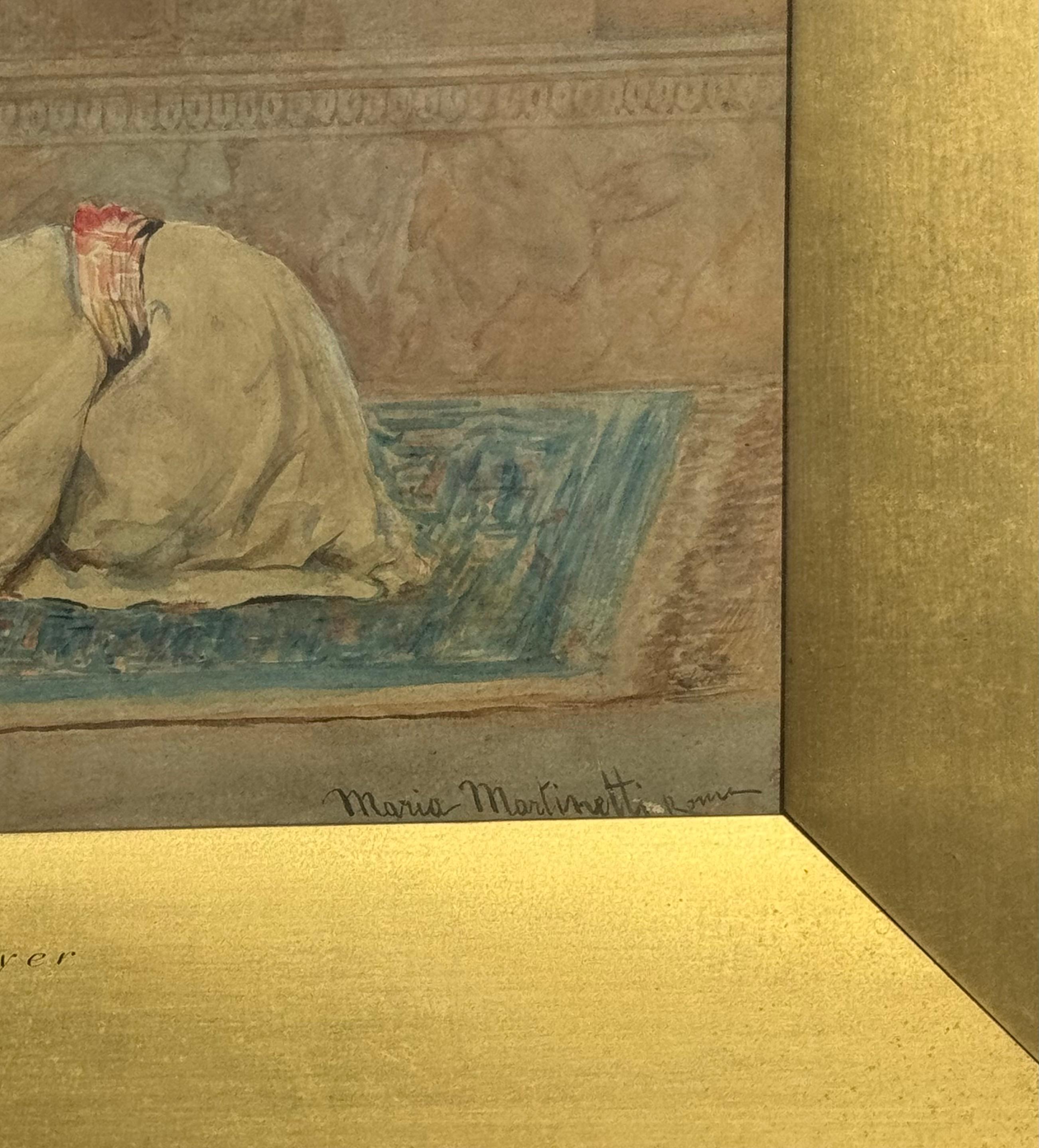 Antique Female American Orientalist painting ARABS PRAYING outside MOSQUE For Sale 4