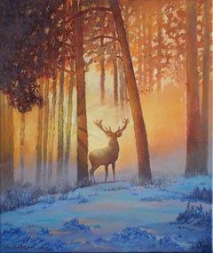 Forest Spirit oil painting deer nature insparing orange blue realistic fine art