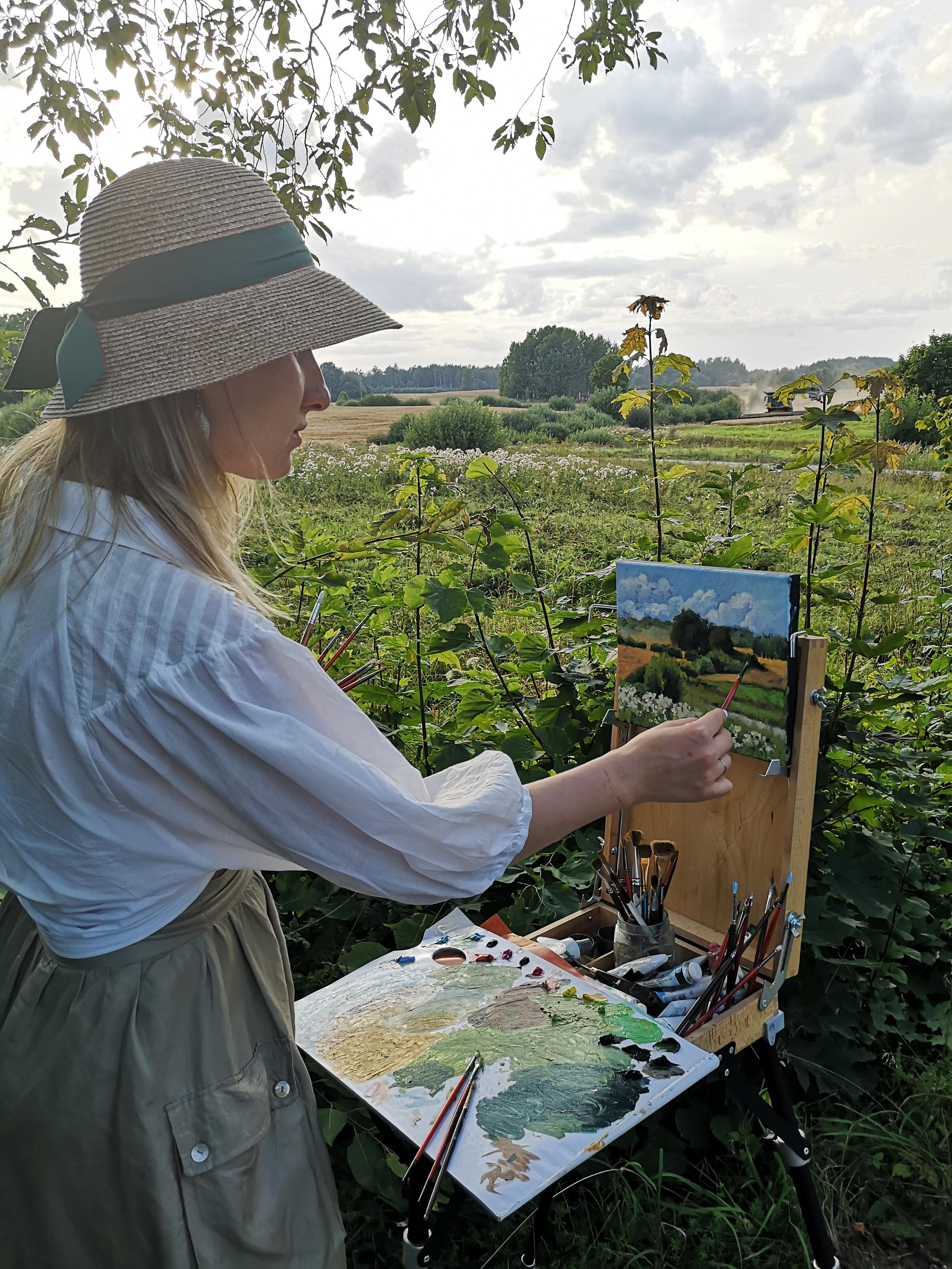 SUMMER TIME BLISS Plainair Ölgemälde Nature Landschaft Landschaft Sunny day – Painting von Maria Matveyeva