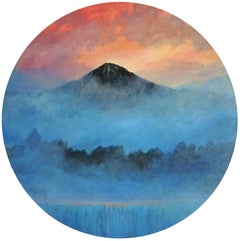 Through The Fog oil painting fine art Round canvas D80 Mountains Modern Blue