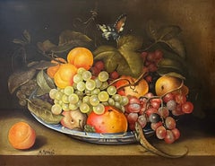 "Still-life of Fruits" by Maria Meriggi - Oil on Copper - 30x24 cm