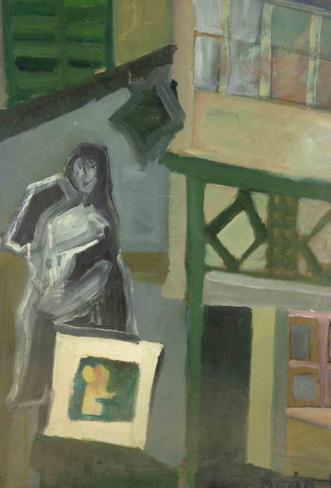 Komposition – Ölgemälde von Maria Merita – Mitte des 20. Jahrhunderts im Angebot 1