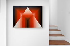 1970s Op Art Geometric Abstract Oil Painting by Maria Mesterou, Shades of Red