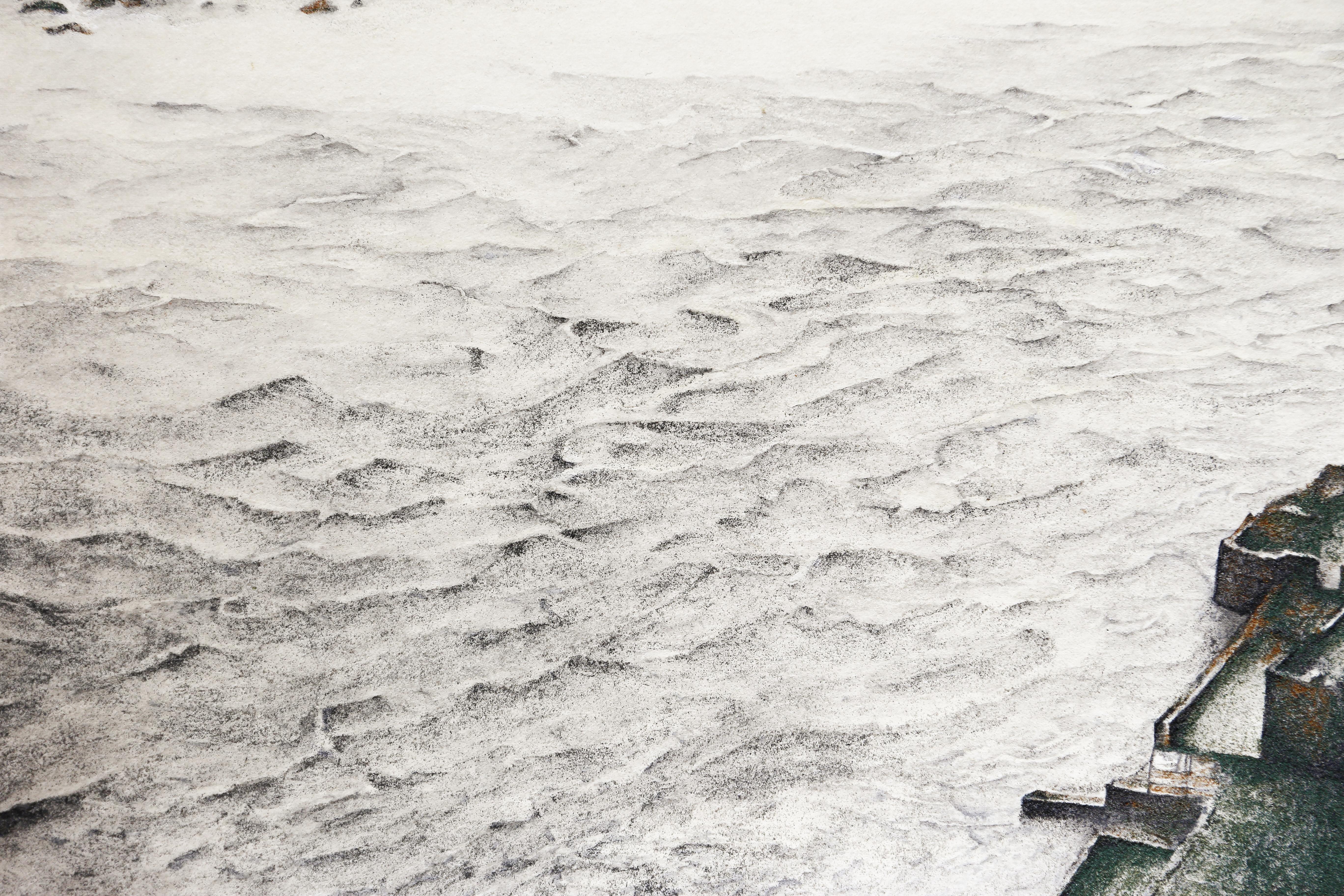 Arcane - Minéral et encre, peinture de paysage de la rivière Ganges, texturée, petit en vente 3