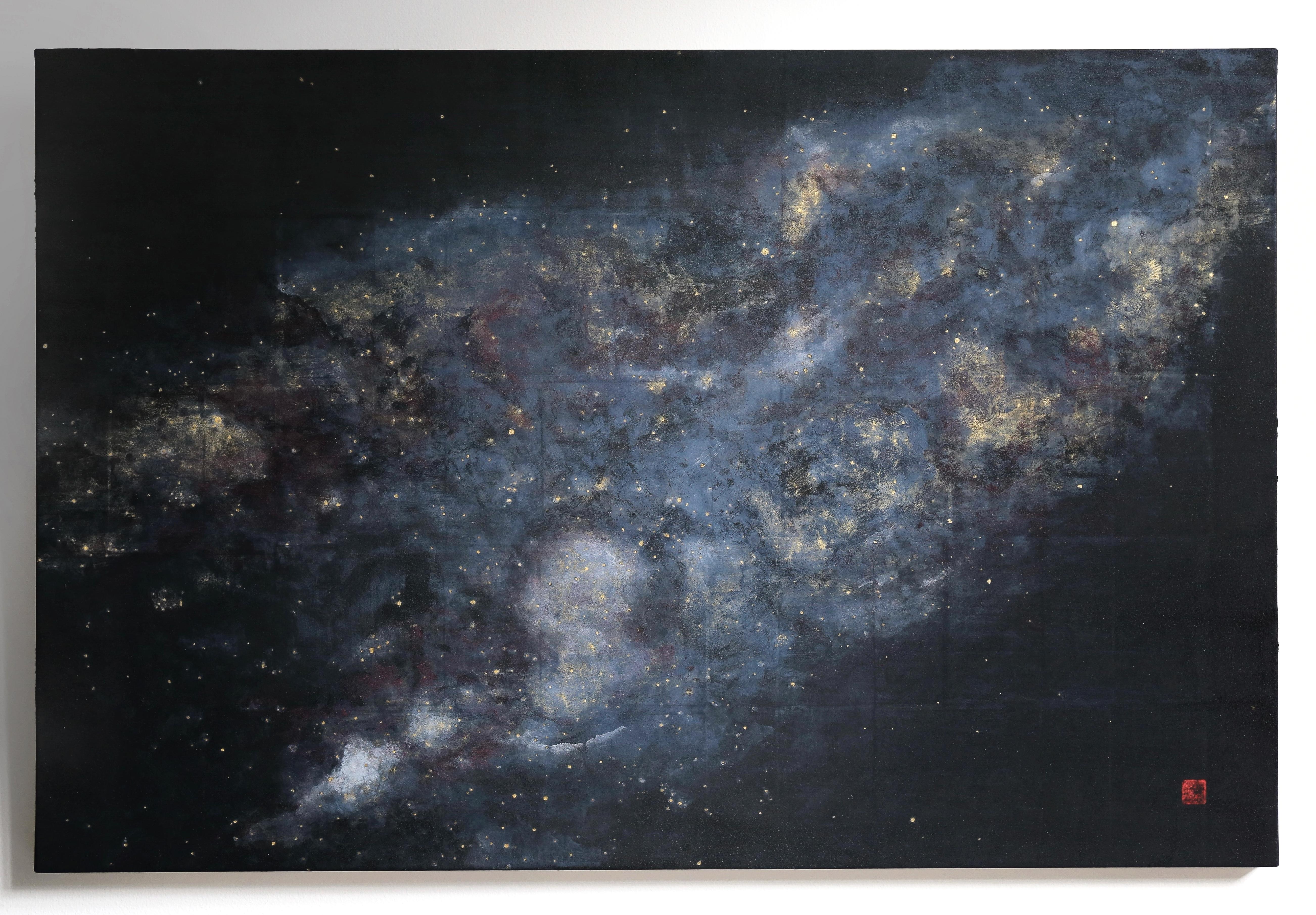 As One – Blattgold und Mineralien, Astronomie-Gemälde, Sterne, Weltraum, Wissenschaft – Painting von Maria Mitsumori
