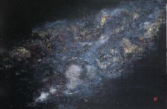 As One - Gold Leaf and Minerals, Japanese Style Astronomical Painting, Milky Way