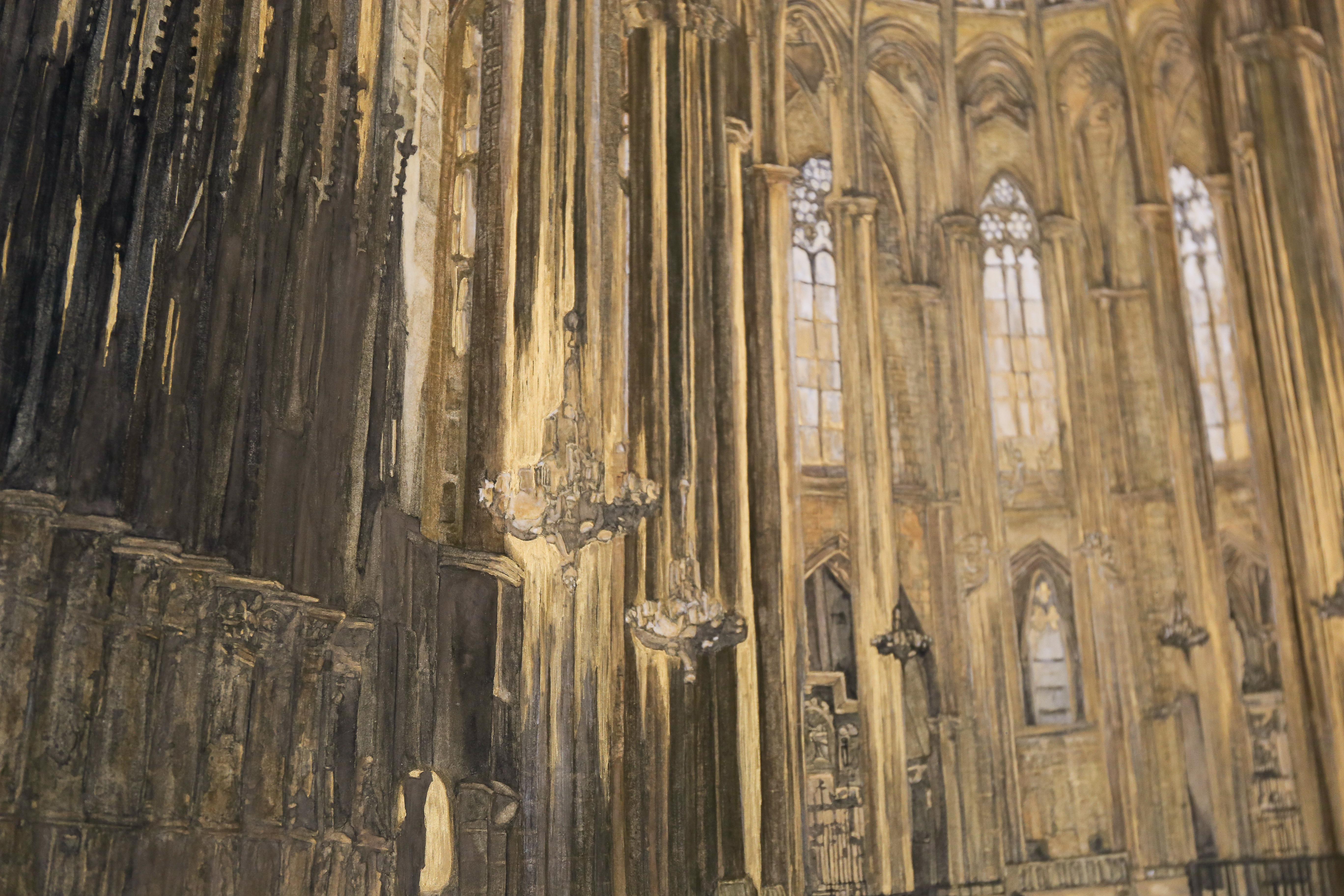 Barcelona- Kathedrale – 24 Karat Gold und Mineralien, Architektur, Gotik, Realismus im Angebot 3