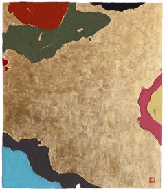 Furaha Mbili - Japanese Gold Leaf and Minerals, 3D Textured Abstract Painting