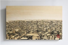 Golden City I - 24k Gold and Mineral Painting, Cityscape, Textured, Small Size