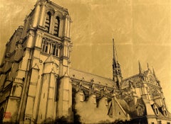 Notre-Dame de Paris - Pure Gold Leaf and Sumi Ink, Japanese Realism Painting