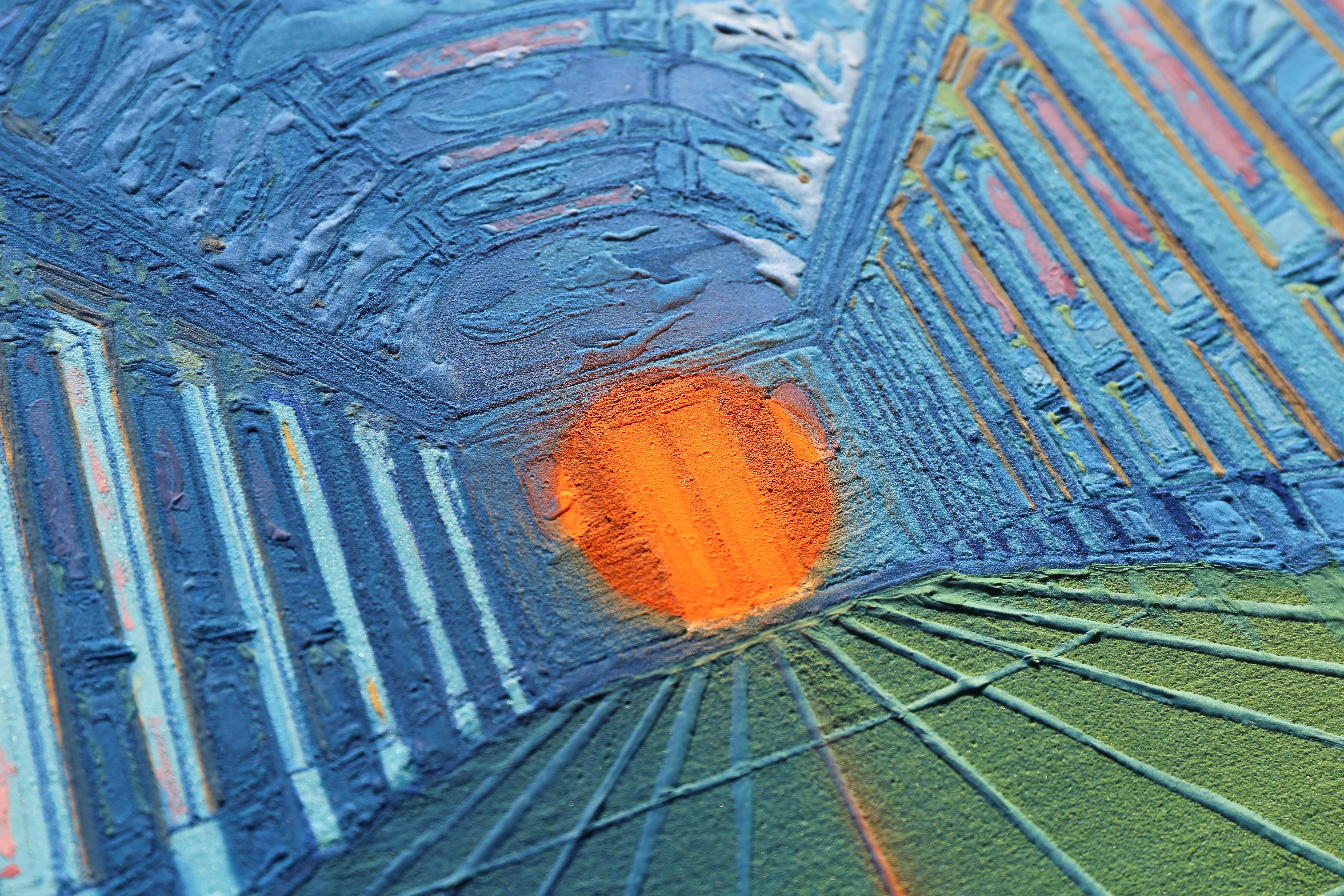 La flèche du temps - identités entre les deux, peinture de pierres minérales et semi-précieuses en vente 6