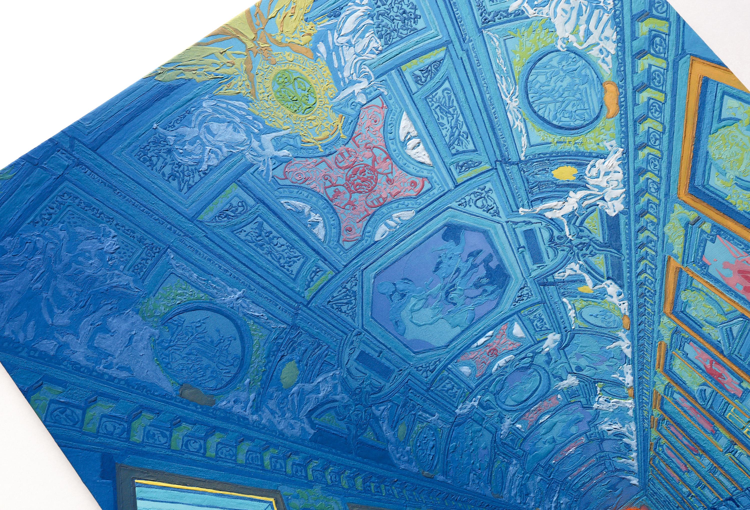 La flèche du temps - identités entre les deux, peinture de pierres minérales et semi-précieuses - Bleu Interior Painting par Maria Mitsumori