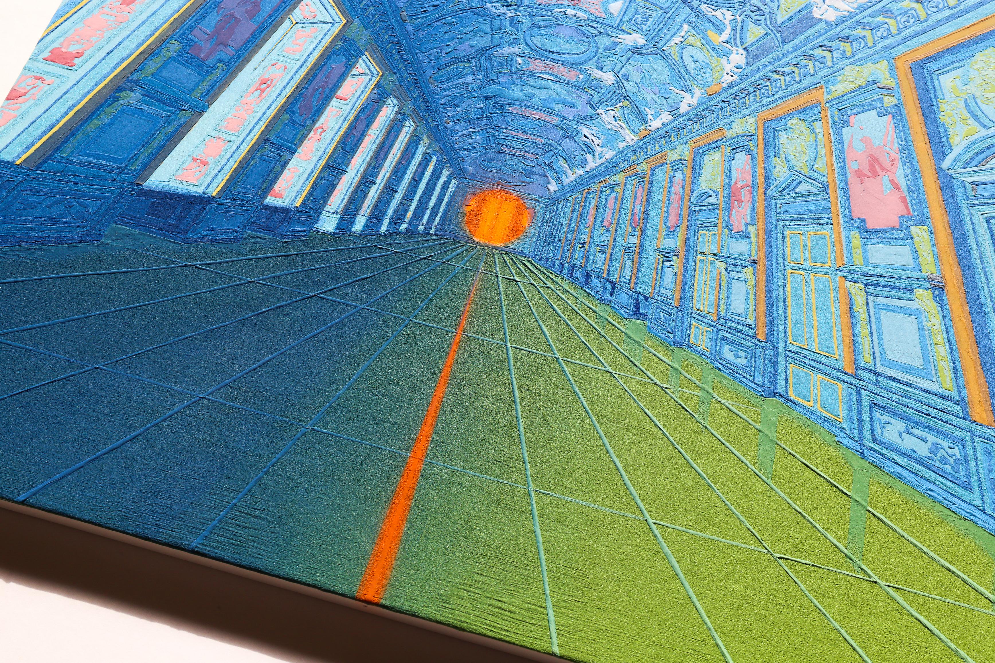 La flèche du temps - identités entre les deux, peinture de pierres minérales et semi-précieuses en vente 3