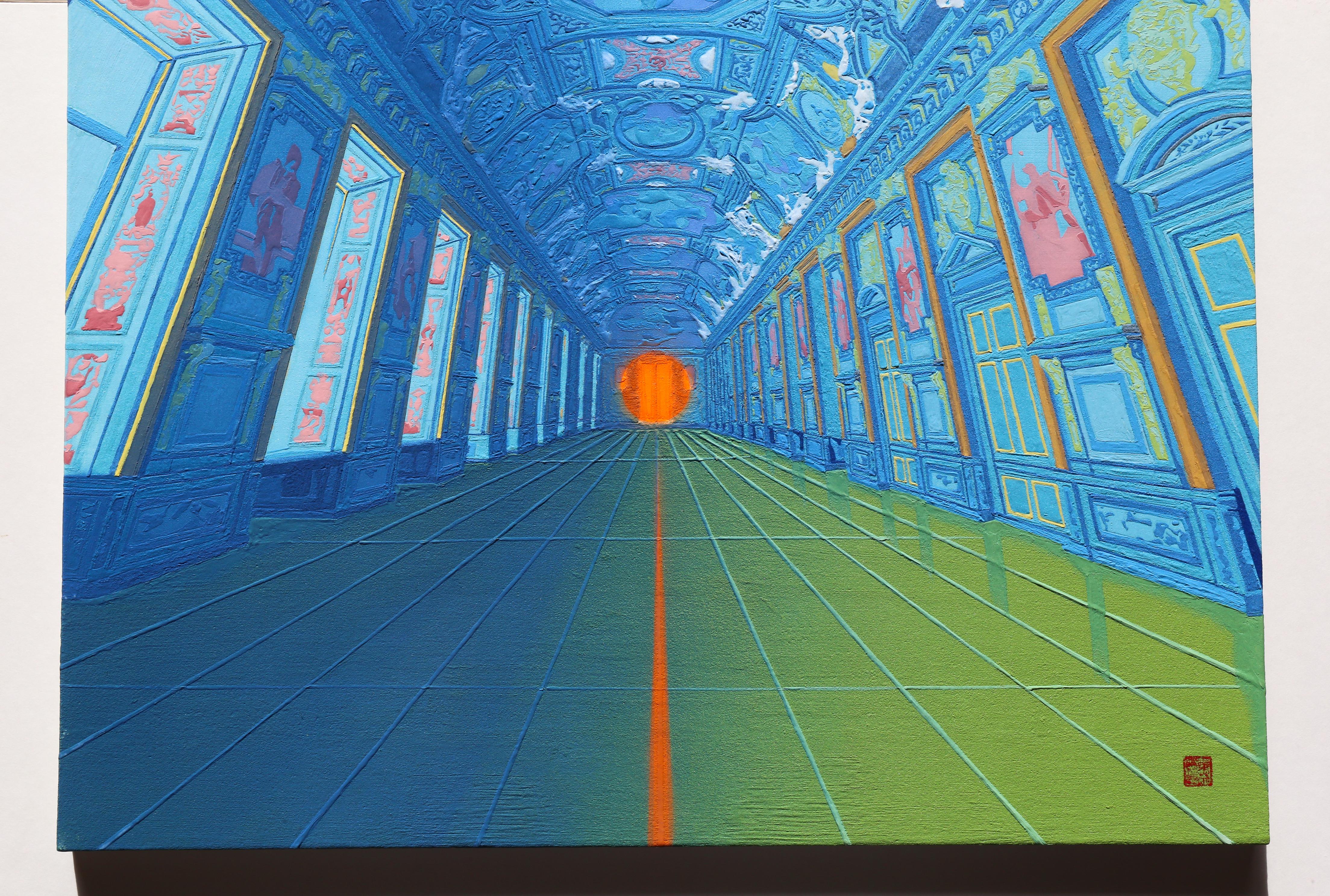 La flèche du temps - identités entre les deux, peinture de pierres minérales et semi-précieuses en vente 4