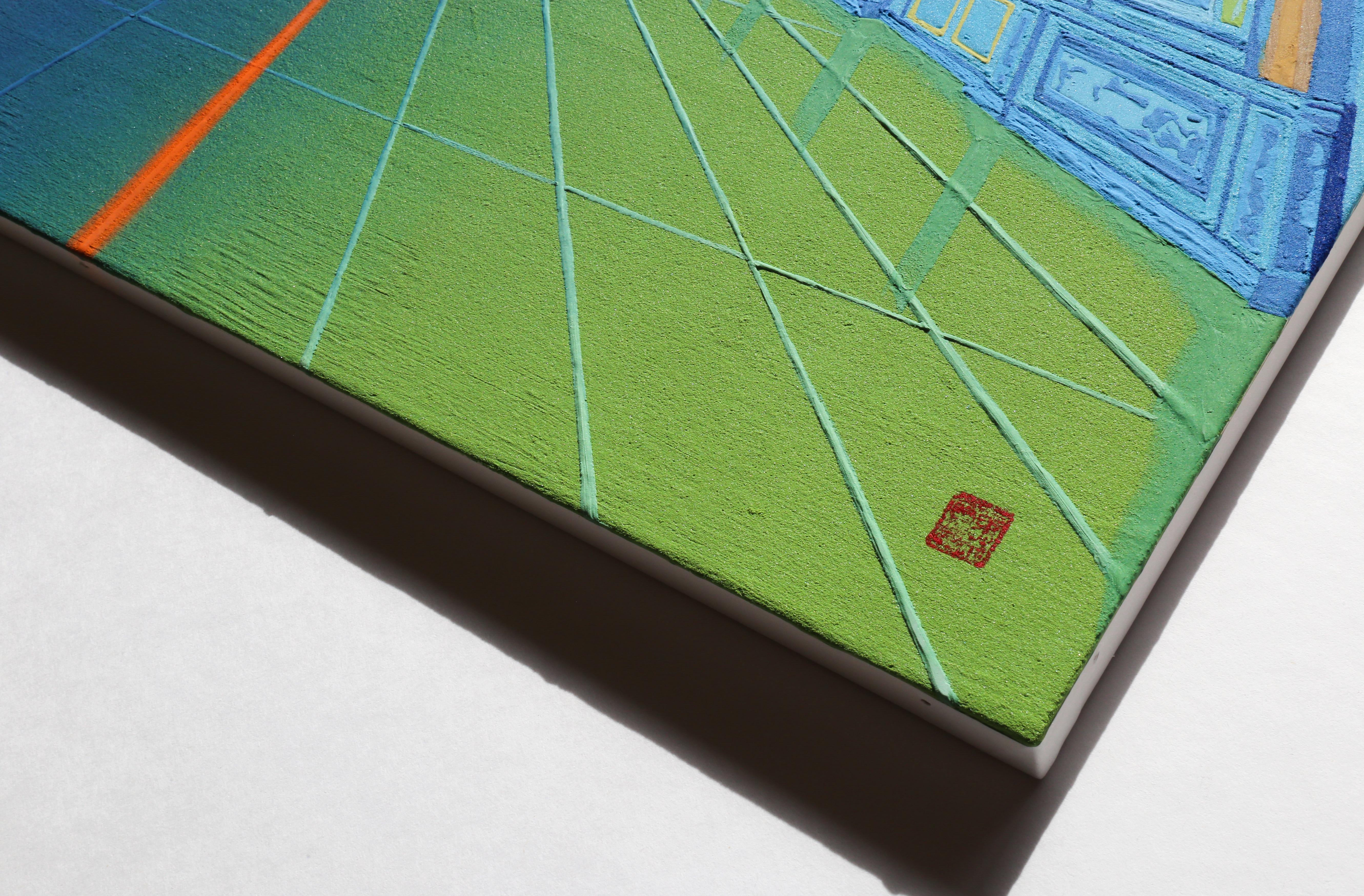 La flèche du temps - identités entre les deux, peinture de pierres minérales et semi-précieuses en vente 5