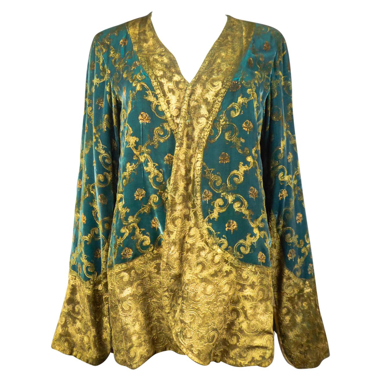 Maria Monacci Gallenga Evening Jacket in Gold Painted Velvet Circa 1930