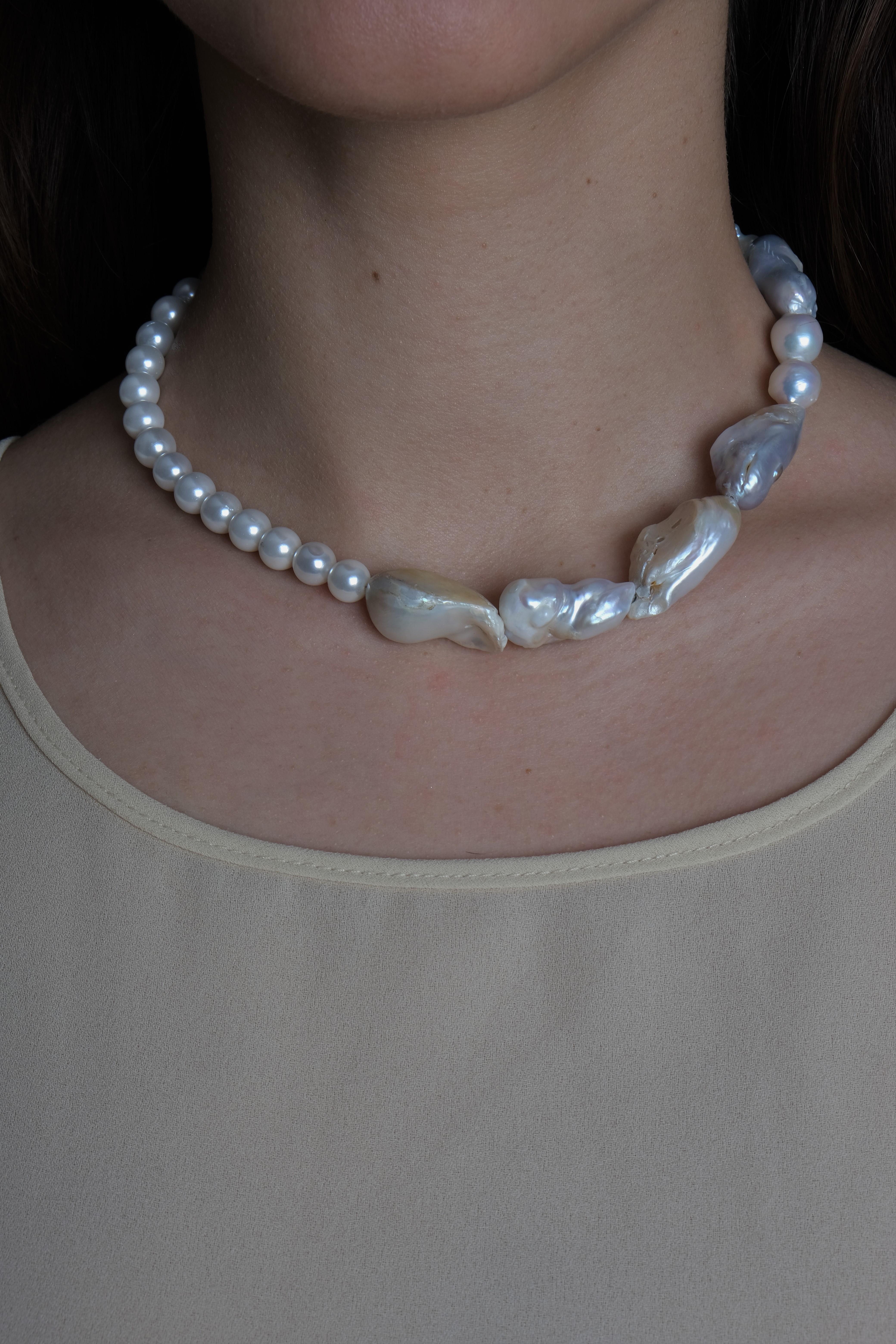 Freshwater baroque pearls necklace with sterling silver