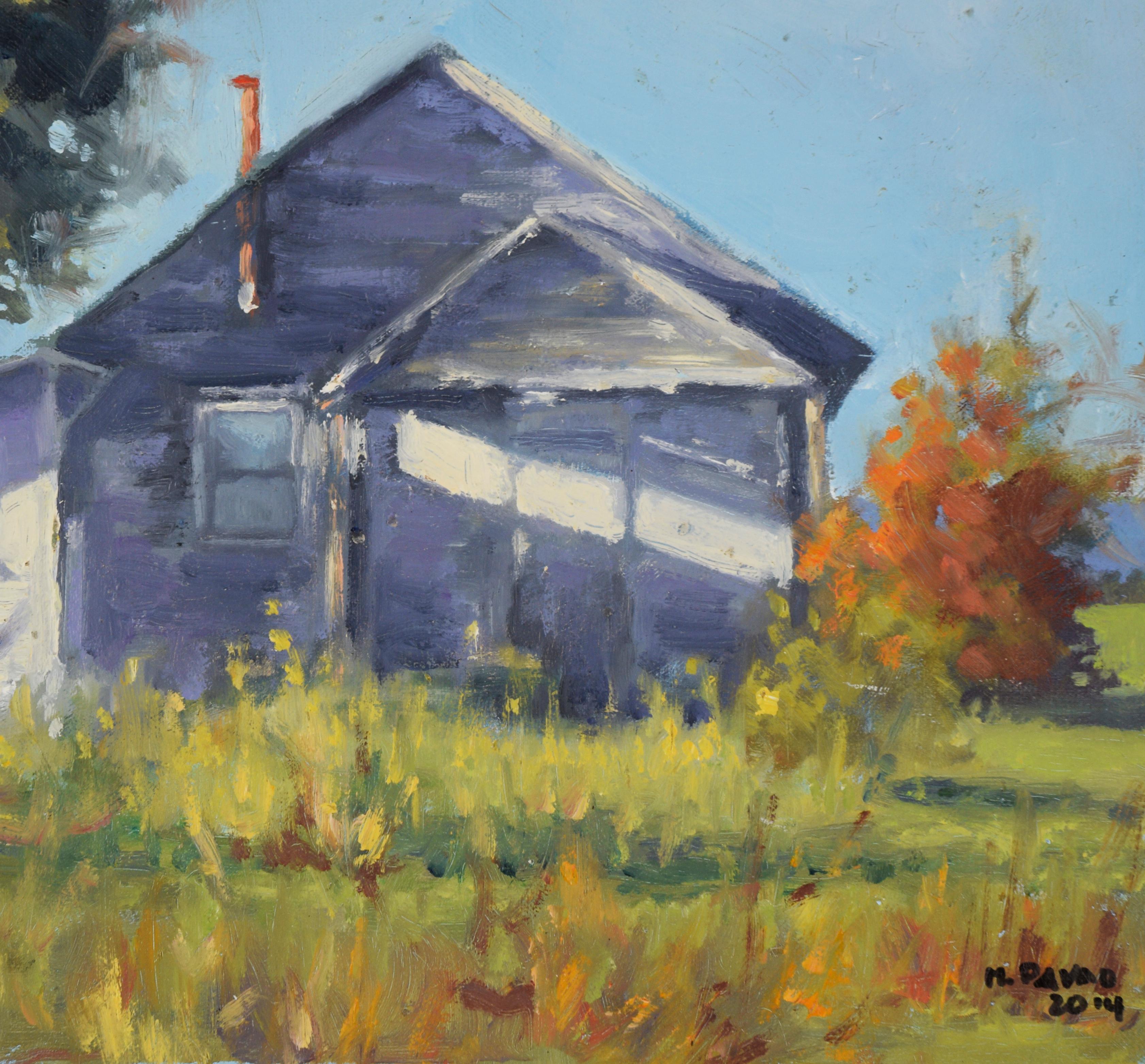 Cabaña en el campo - 2014 Óleo original sobre tabla - Painting de Maria Pavao Hadsell