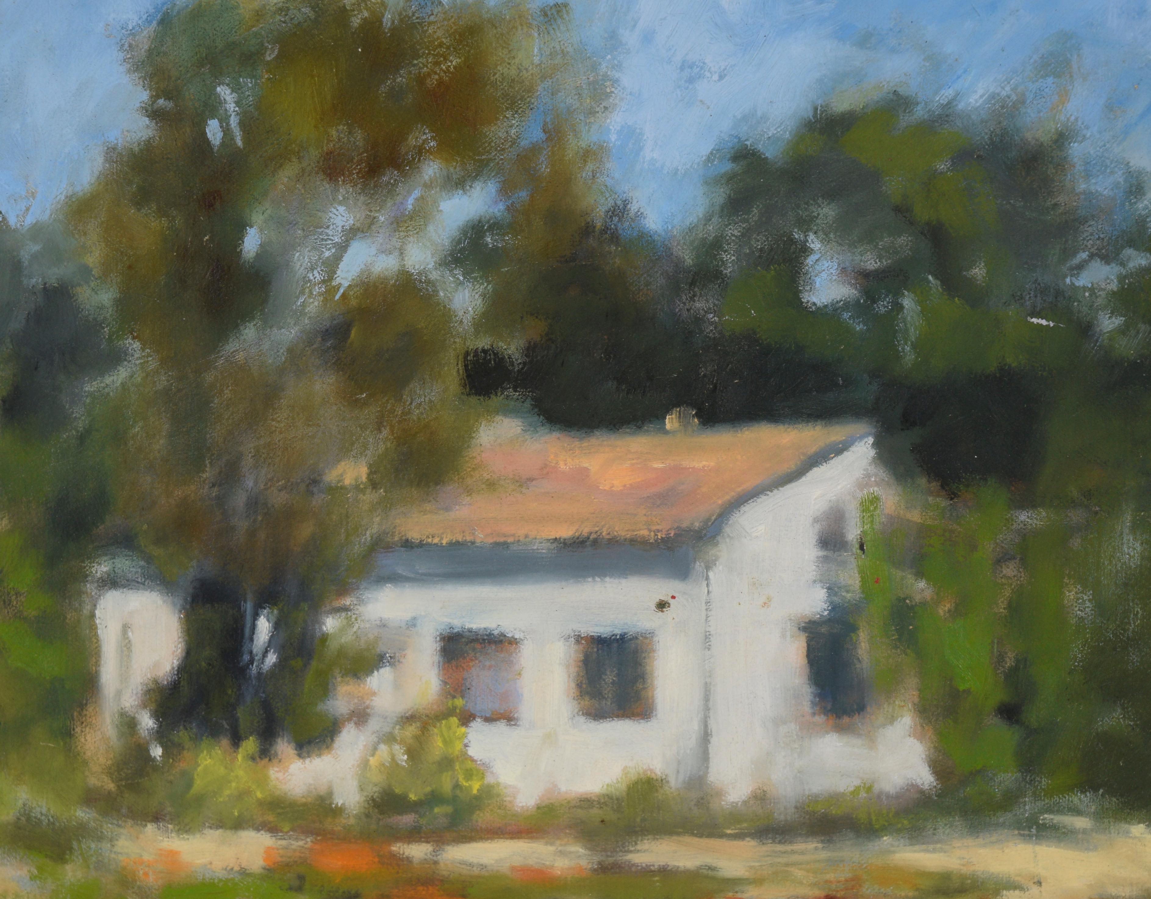 Countryside Home - 2018 Original Oil on Board - Painting by Maria Pavao Hadsell