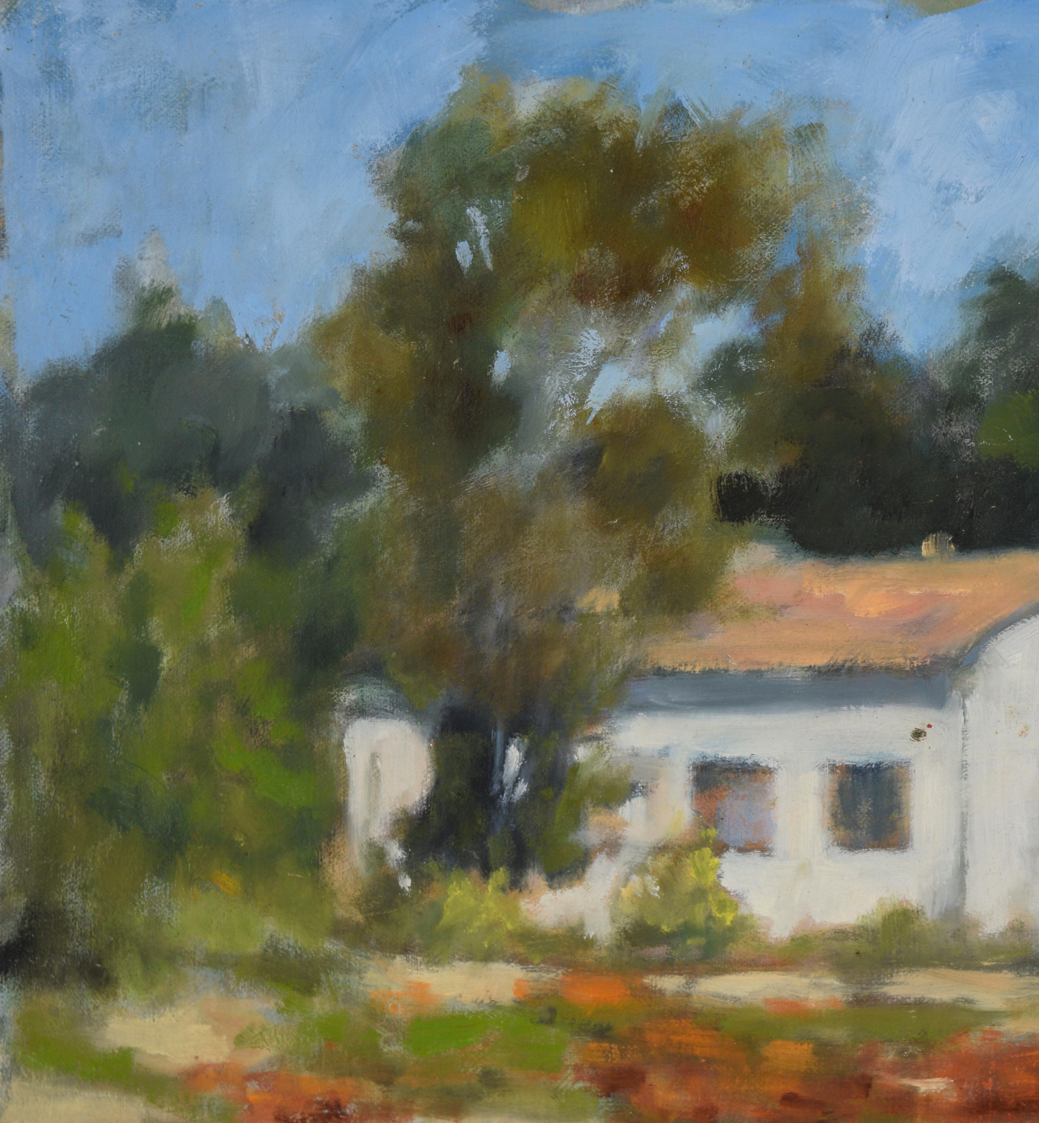 Countryside Home - 2018 Original Oil on Board - American Modern Painting by Maria Pavao Hadsell