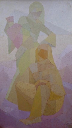 born 1936) AMERICAN Mid Century 60s CUBIST PORTRAIT original oil painting SIGNED