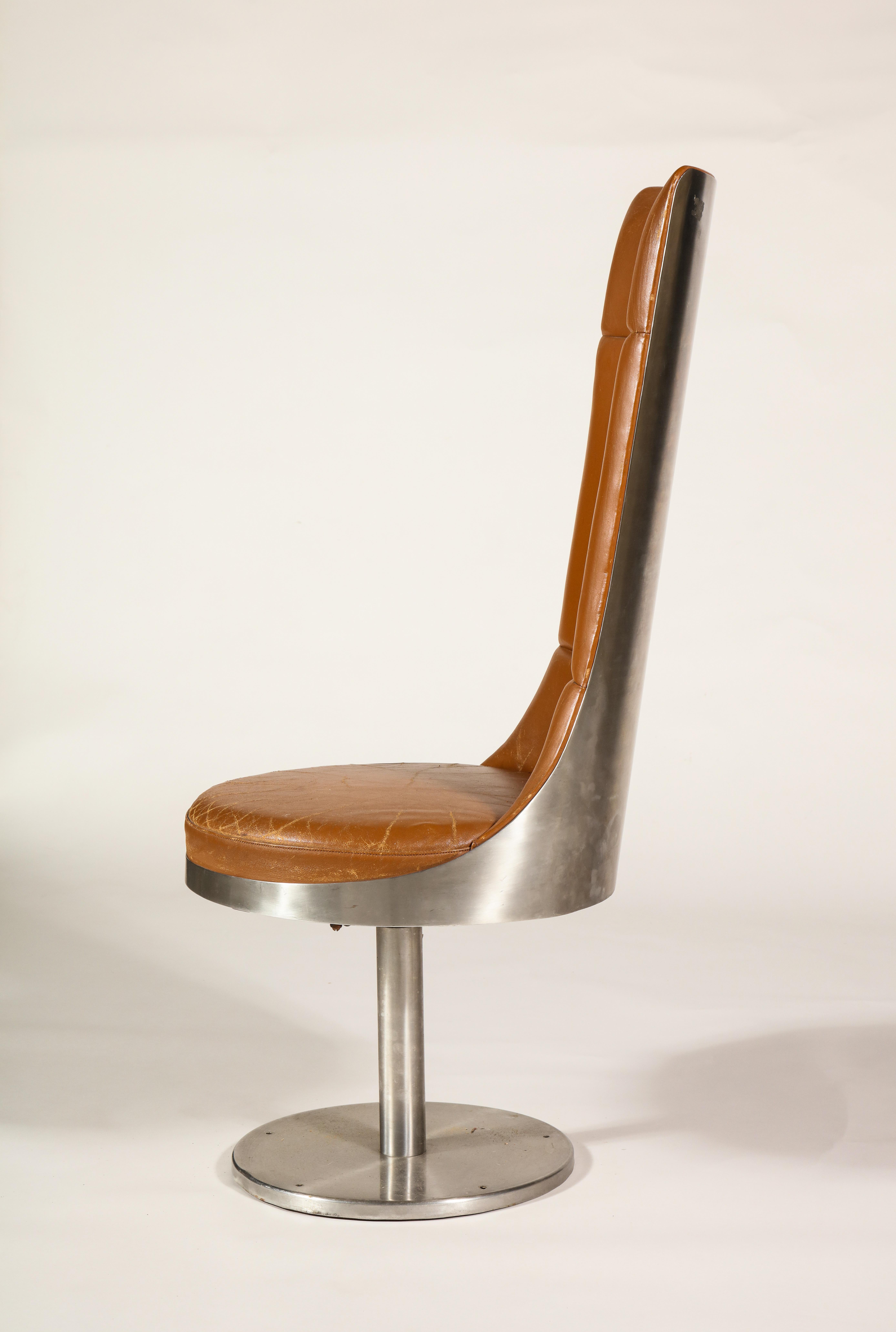 Late 20th Century Maria Pergay for Architonic Pair of Steel Brown Leather Chairs, France