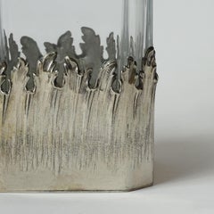 Maria Pergay Glass Decanter with Bord Flammes Decoration in Silvered Brass, 1960