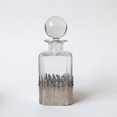 Jarra de cristal Maria Pergay con decoración Bord Flammes de latón plateado, 1960