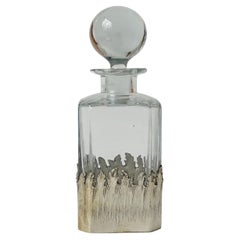 Maria Pergay Glass Decanter with Bord Flammes Decoration in Silvered Brass, 1960