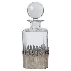 Maria Pergay Glass Decanter with Bord Flammes Decoration in Silvered Brass, 1960