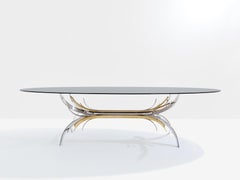 Maria Pergay Esstisch aus poliertem Stahl und Messing Gerbe, 1970