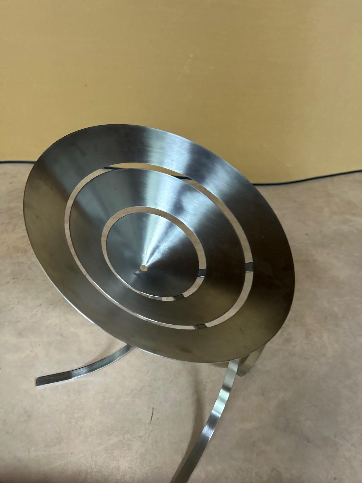 Chaise Anneaux / Ring Chair, 1968; Stainless steel.

The idea of the Ring Chair was conceived by Pergay while peeling an orange.
Provenance from the Bortolussi collection, Venice, Italy.

Literature:

Demisch, Suzanne and Stephane Danant. Maria