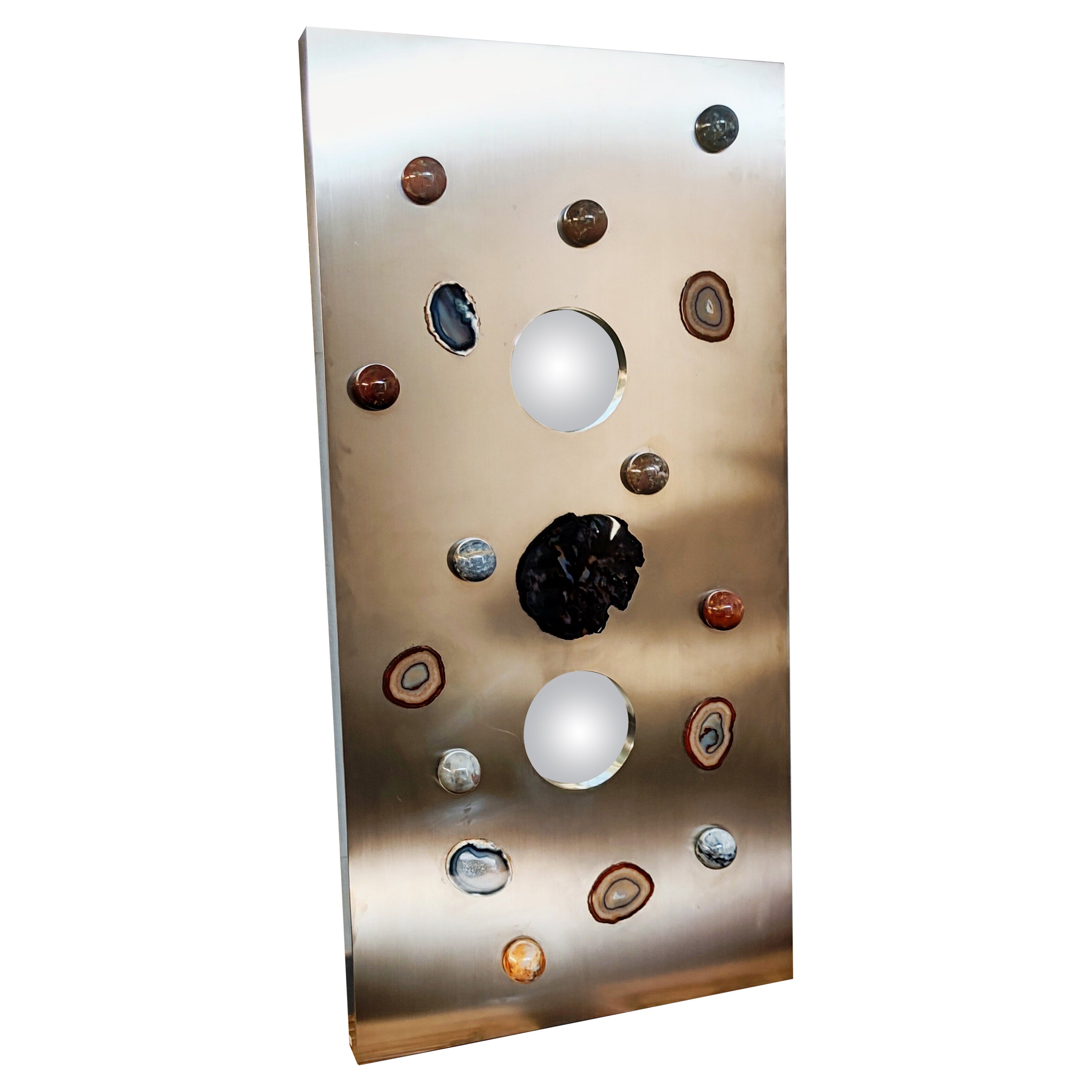 Maria Pergay Semi Precious Stone Wall Sculpture with Convex Mirror, France 1970s For Sale