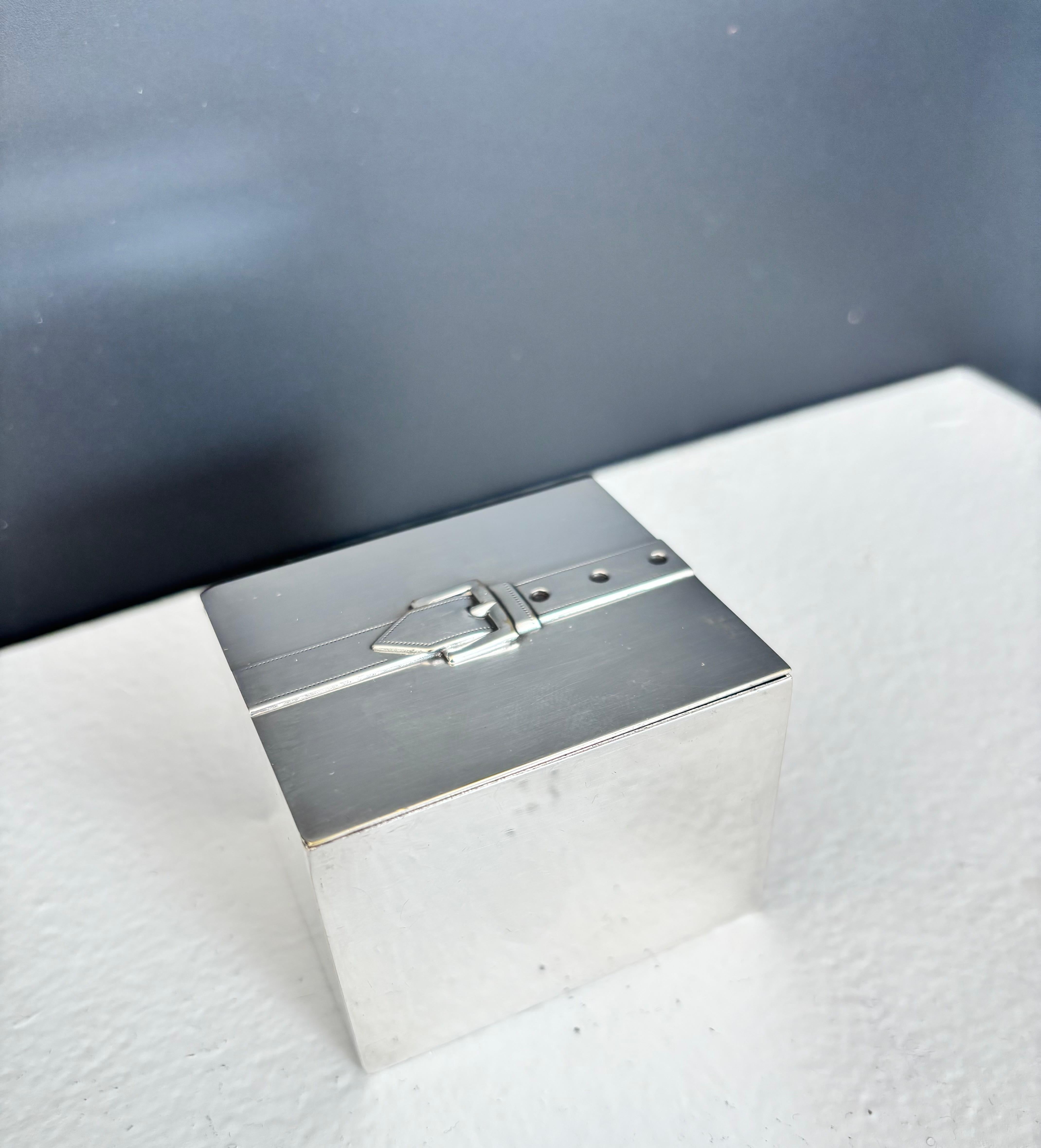 Mid-Century Modern Maria Pergay Silverplate Small Box with Buckle Motif France c1970 For Sale