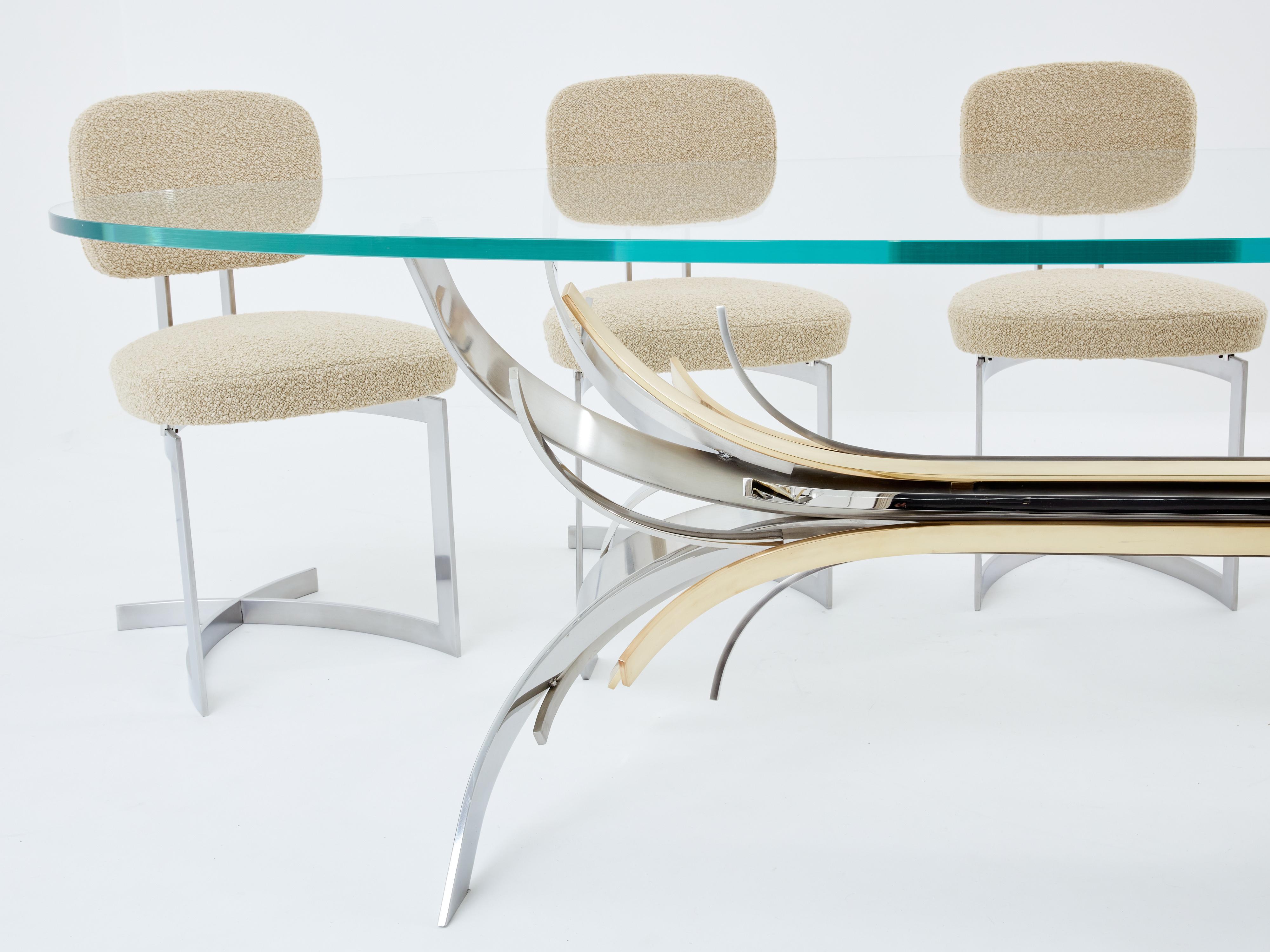 Maria Pergay steel and brass dining table Gerbe 1970 For Sale 1