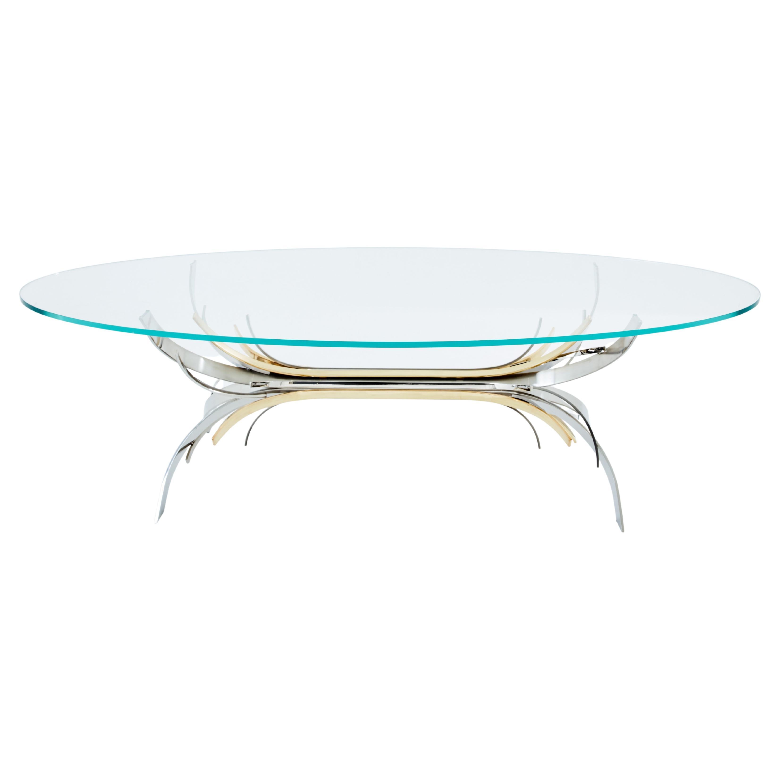 Maria Pergay steel and brass dining table Gerbe 1970