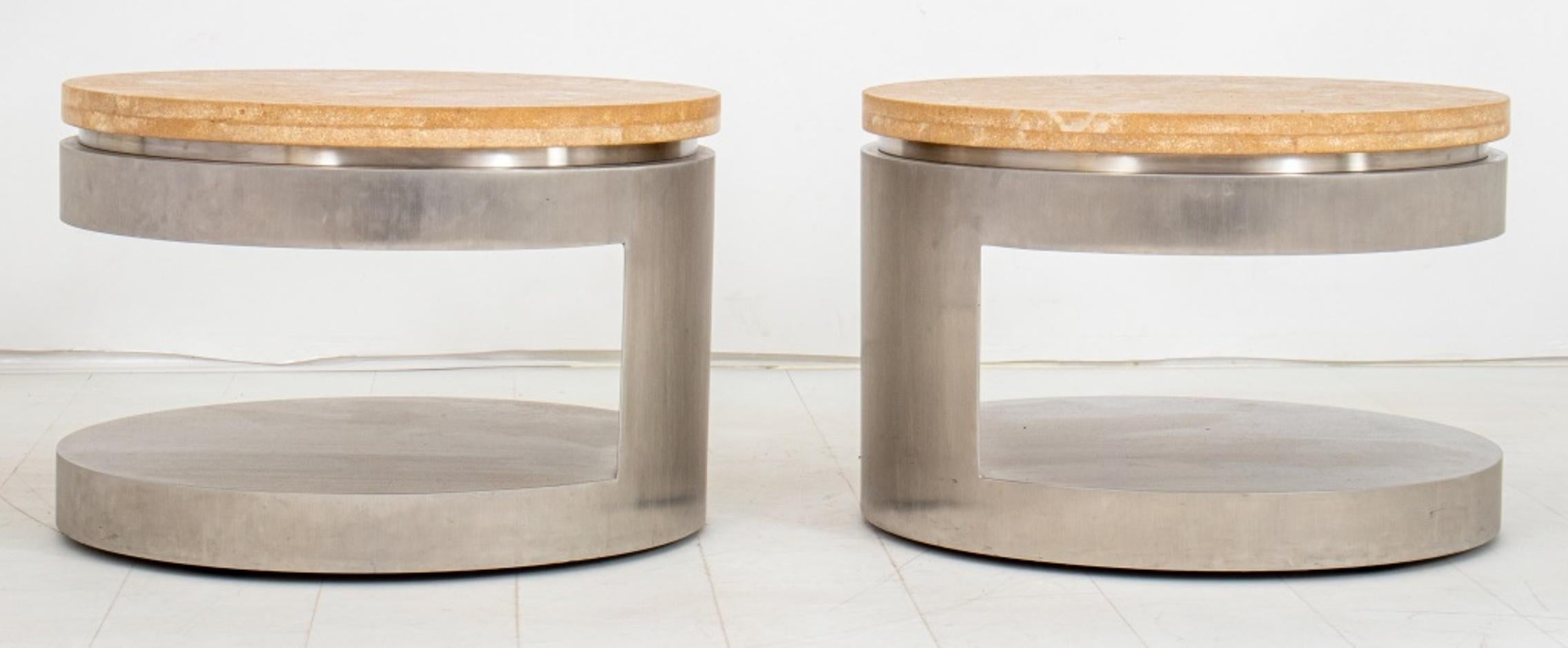 Stainless Steel Maria Pergay Style Industrial Modern Tables, Pair